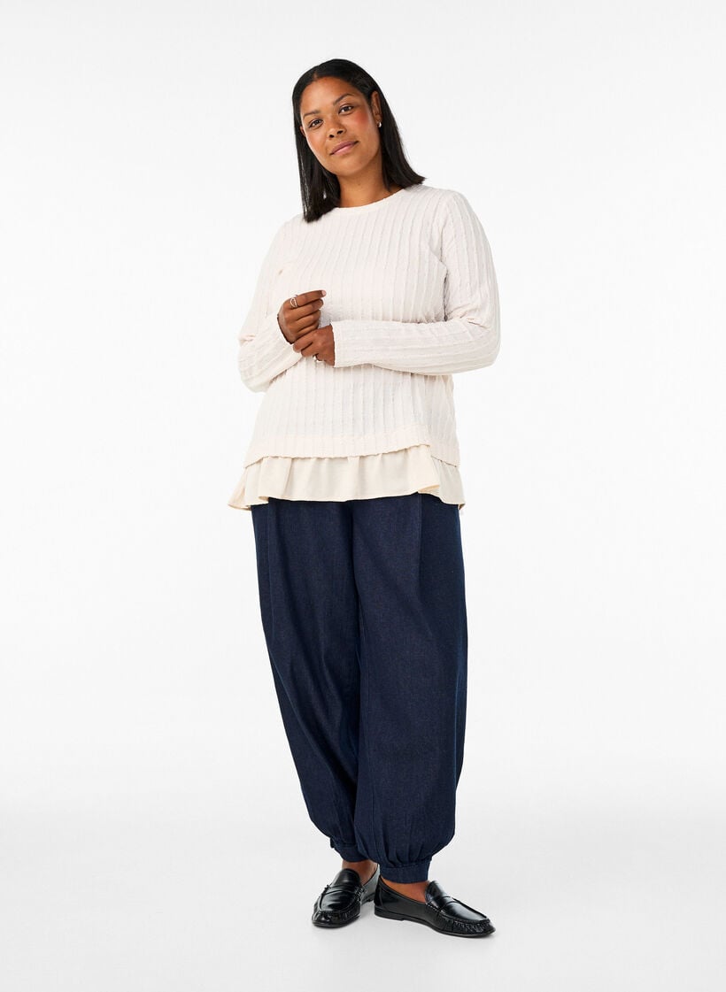 Struktureret bluse med fl&aelig;sekant, Vanilla, Model image number 1