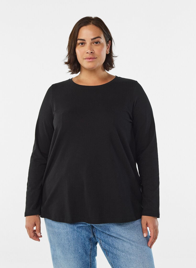 Basis jerseybluse med lange &aelig;rmer, Sort, Model image number 0