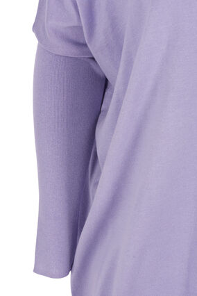 Løs strikbluse med ribkanter, Lavender, Packshot image number 3