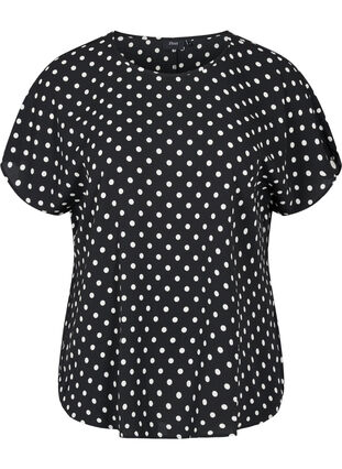 Bluse med korte ærmer og rund halsudskæring, Black w White Dot, Packshot image number 0