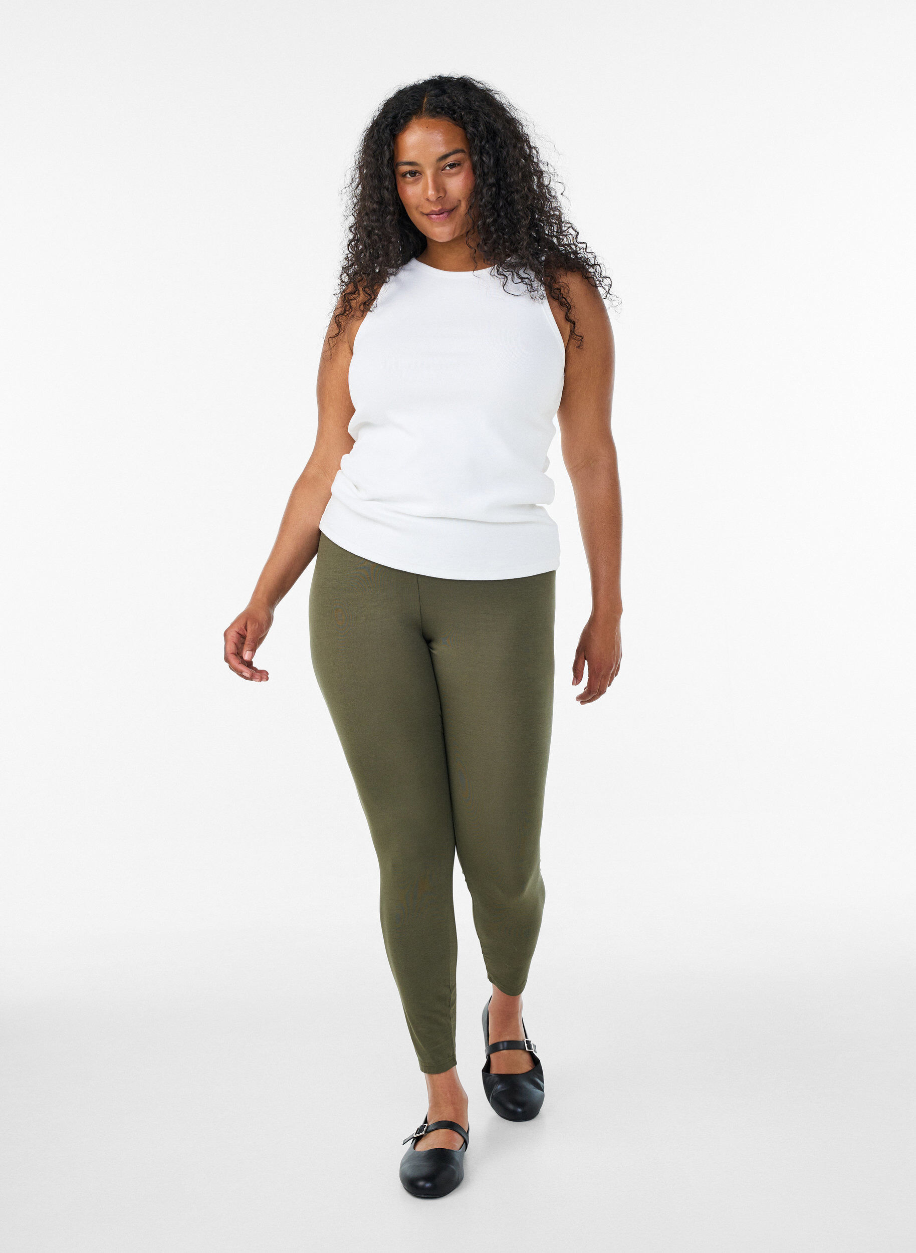 ZizziBasis leggings i viskose, Gr&oslash;n, Model image number 1