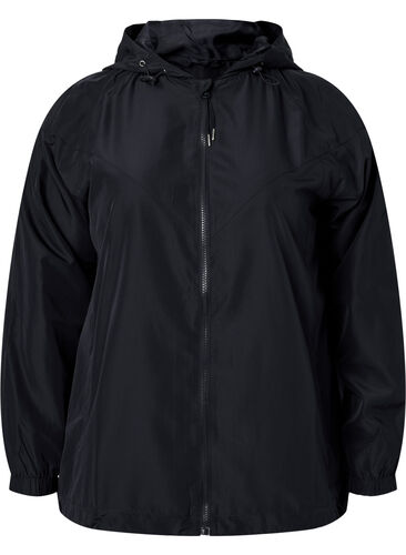 Kort jakke med hætte og justerbar bund, Black, Packshot image number 0