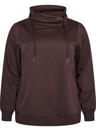 Sweatshirt med h&oslash;j krave og lommer, Brun