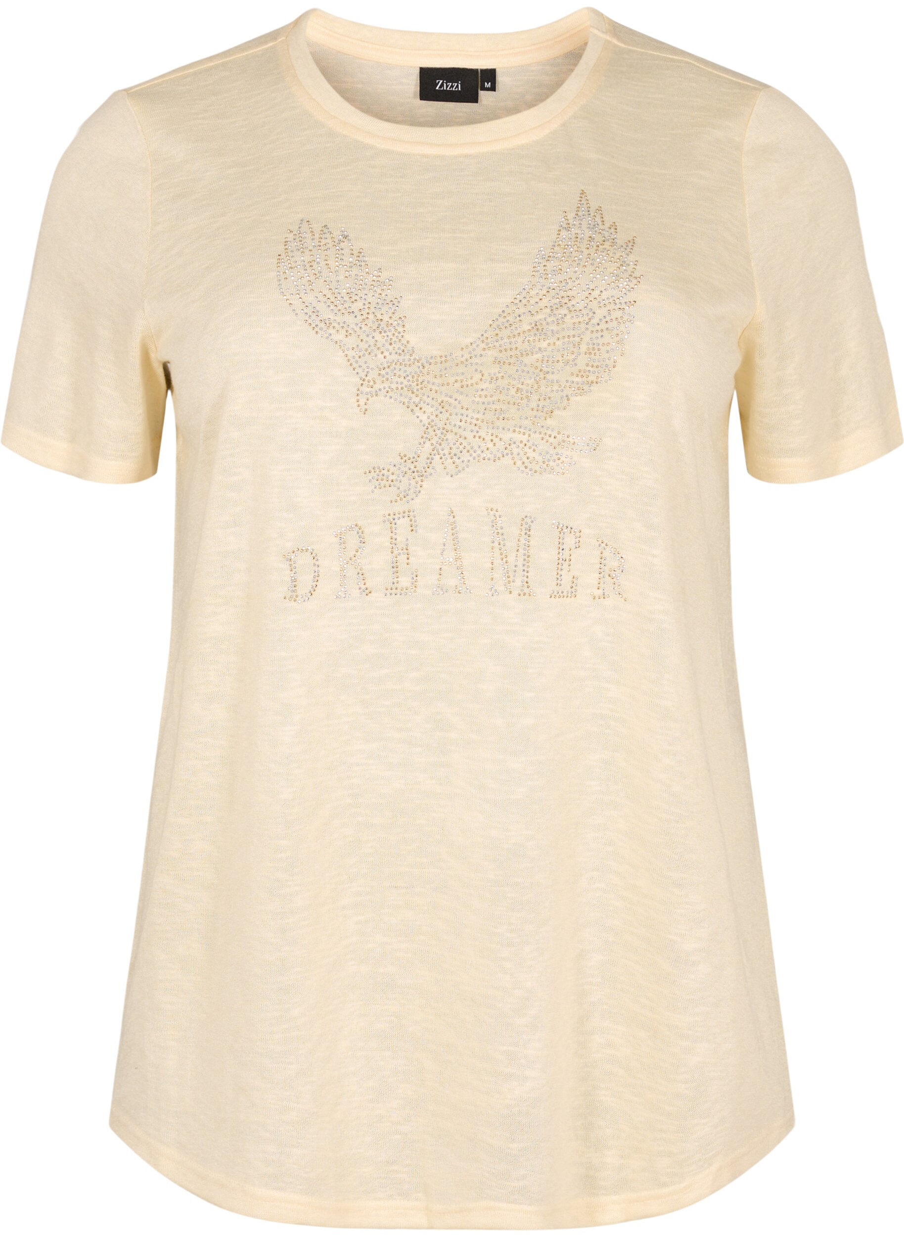 Zizzi T-shirt med nitter og rund hals, Buttercream, Packshot image number 0
