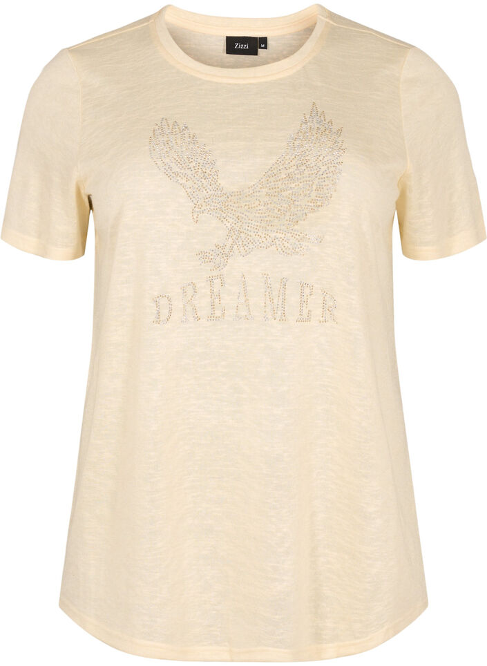 T-shirt med nitter og rund hals, Buttercream, Packshot image number 0