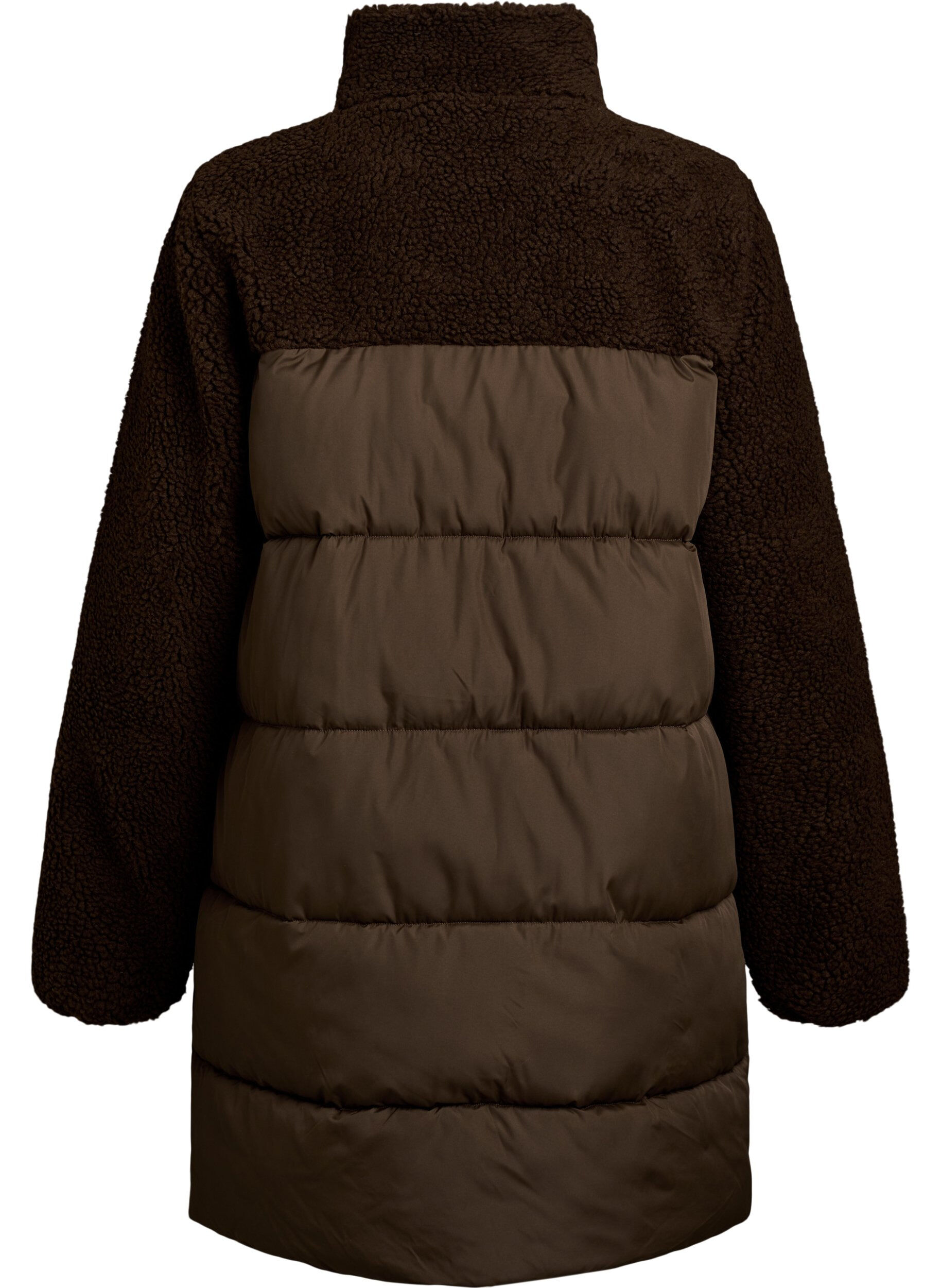 ZizziMellemlang pufferjakke med teddyfleece, Brun, Packshot image number 1