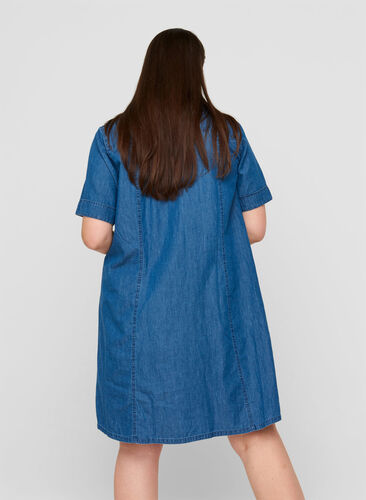 Denim skjortekjole med korte ærmer, Medium Blue denim, Model image number 1