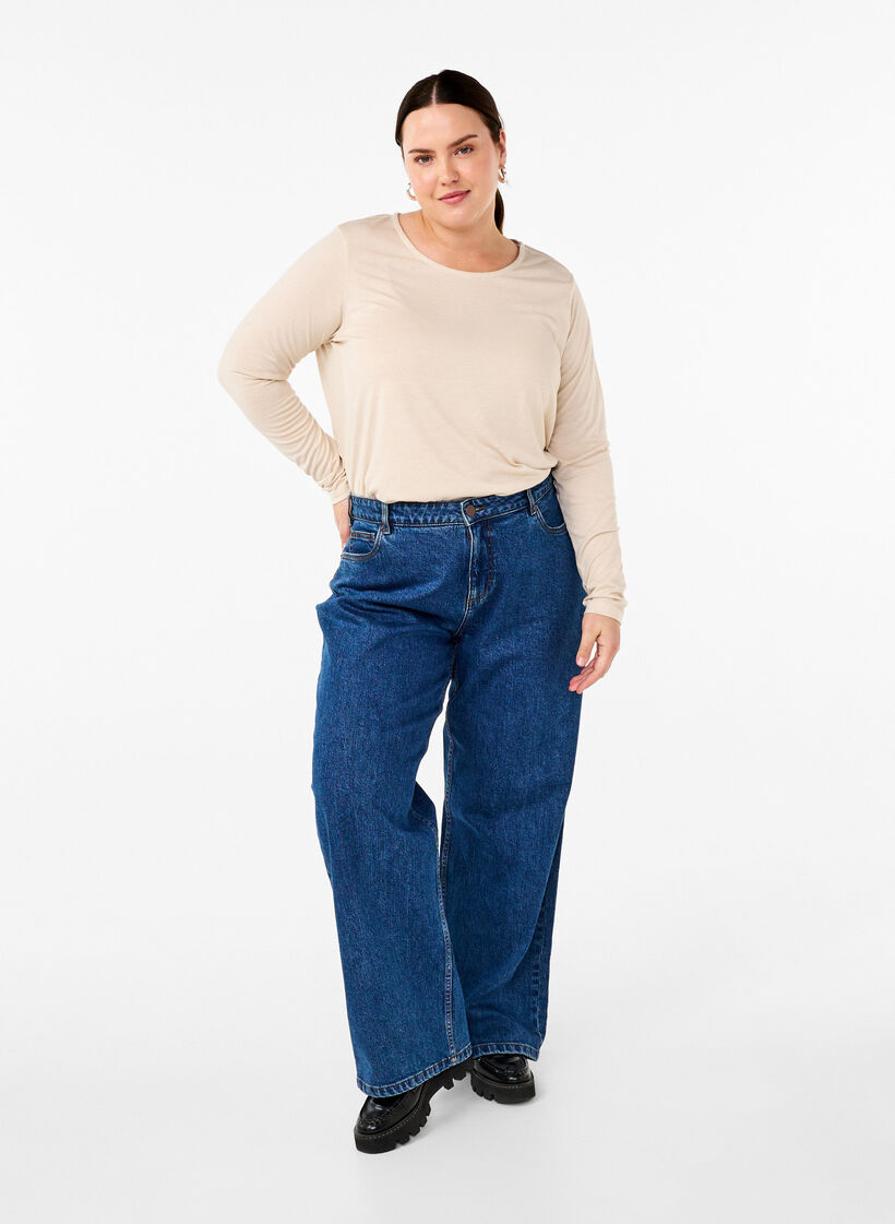 Langærmet t-shirt med rund hals, Oatmeal Mel., Model image number 2