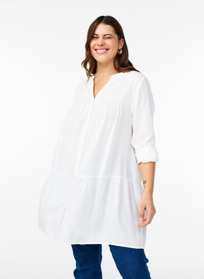 Tunika med V-udskæring og rynkedetaljer, Hvid, Model image number 0