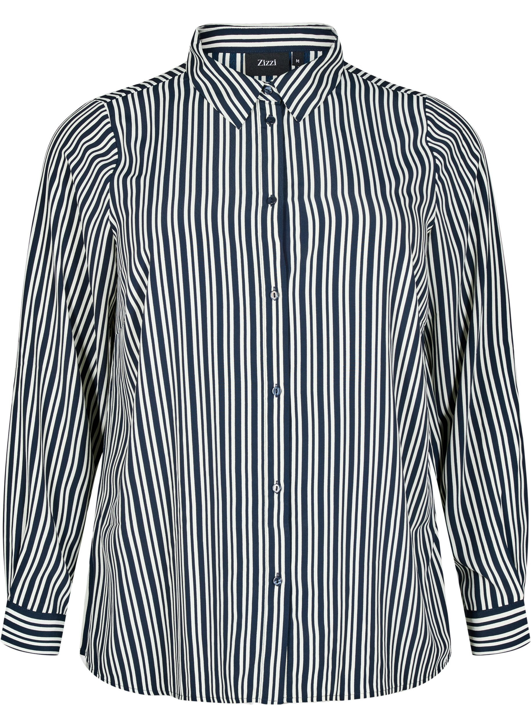 Zizzi Skjorte med striber, Bl&aring;, Packshot image number 0