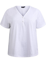 T-shirt med knapdetalje, Hvid