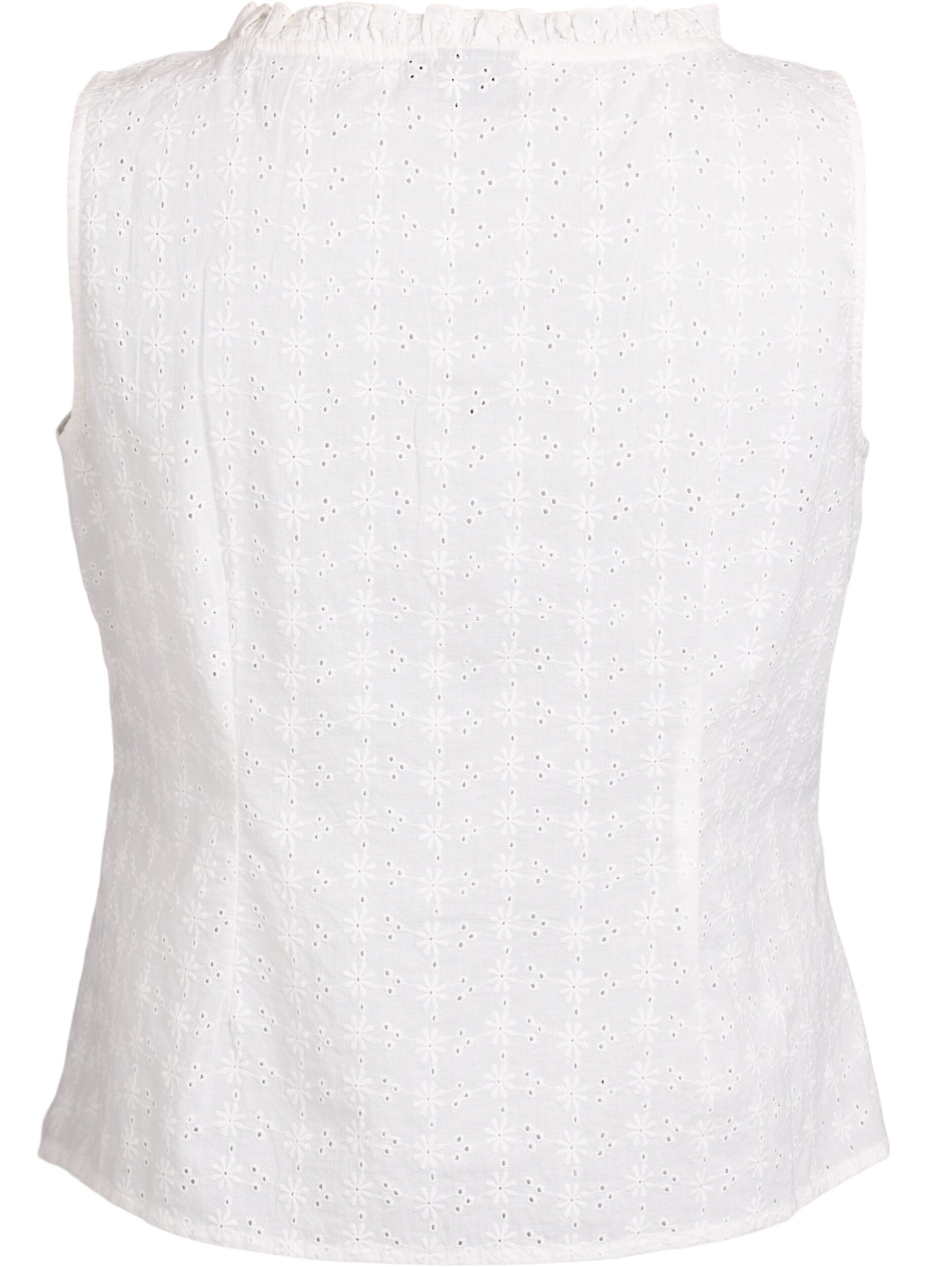 Zizzi&AElig;rmel&oslash;s bluse med broderie anglaise og fl&aelig;ser, Vanilla, Packshot image number 1