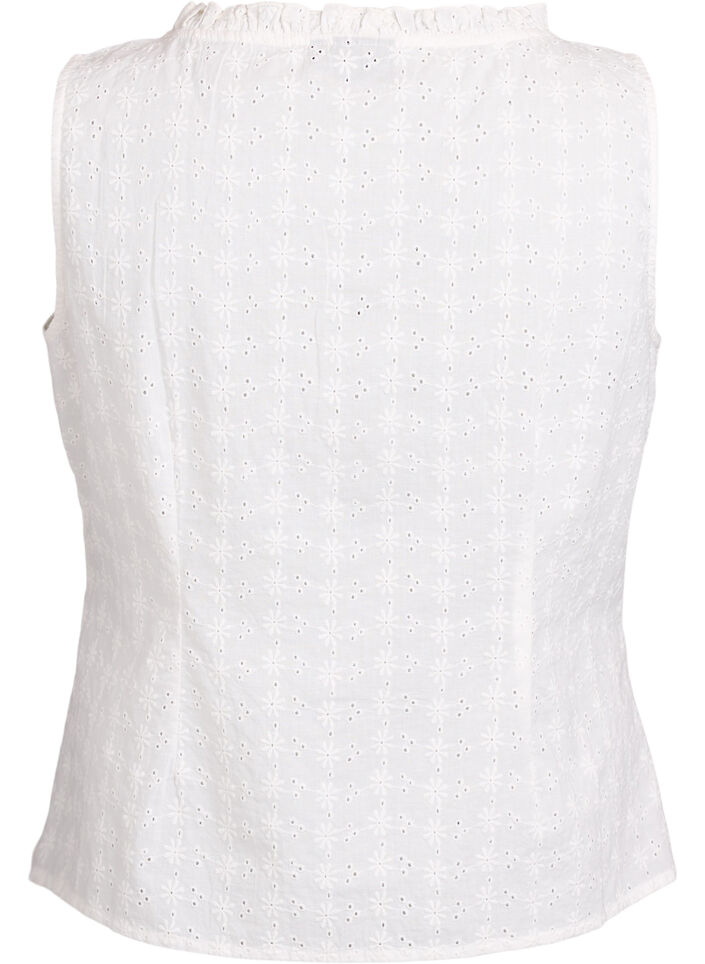 &AElig;rmel&oslash;s bluse med broderie anglaise og fl&aelig;ser, Vanilla, Packshot image number 1