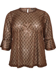 Transparent bluse med pailletter og diamantm&oslash;nster, Brun