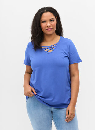 Kortærmet t-shirt med v-udskæring, Dazzling Blue, Model image number 0