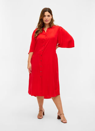 Skjortekjole med 3/4 ærmer, Fiery Red, Model image number 2