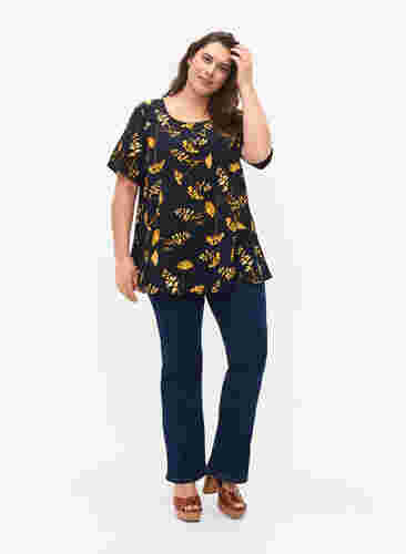 FLASH - Bluse med korte ærmer og print, Night Sky Yellow AOP, Model image number 2