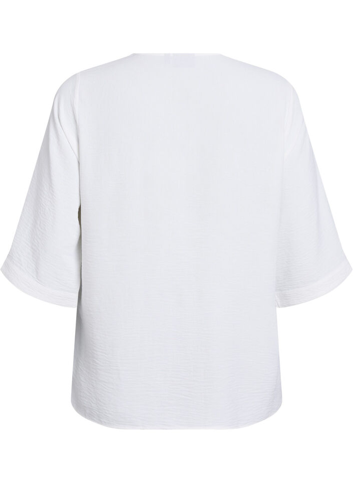 Skjortebluse med V-udsk&aelig;ring og 3/4-&aelig;rmer, Vanilla, Packshot image number 1