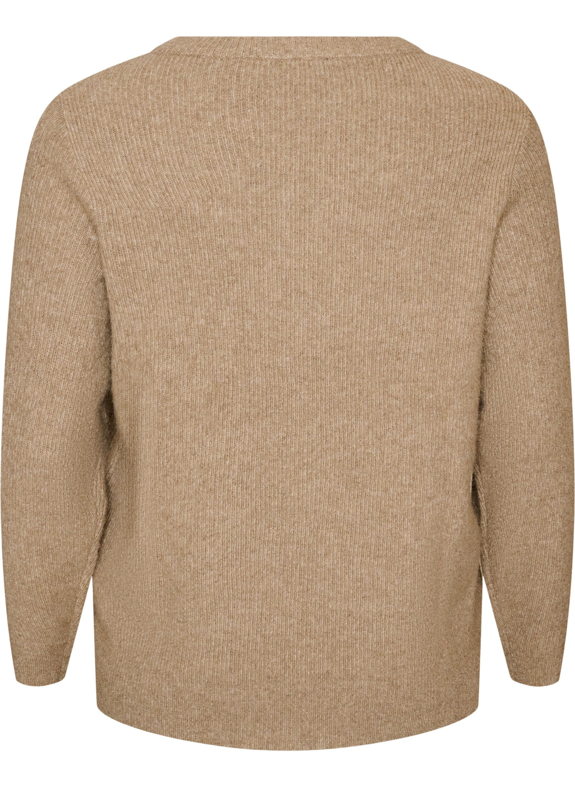 ZizziMeleret strikbluse med rund hals, Beige, Packshot image number 1