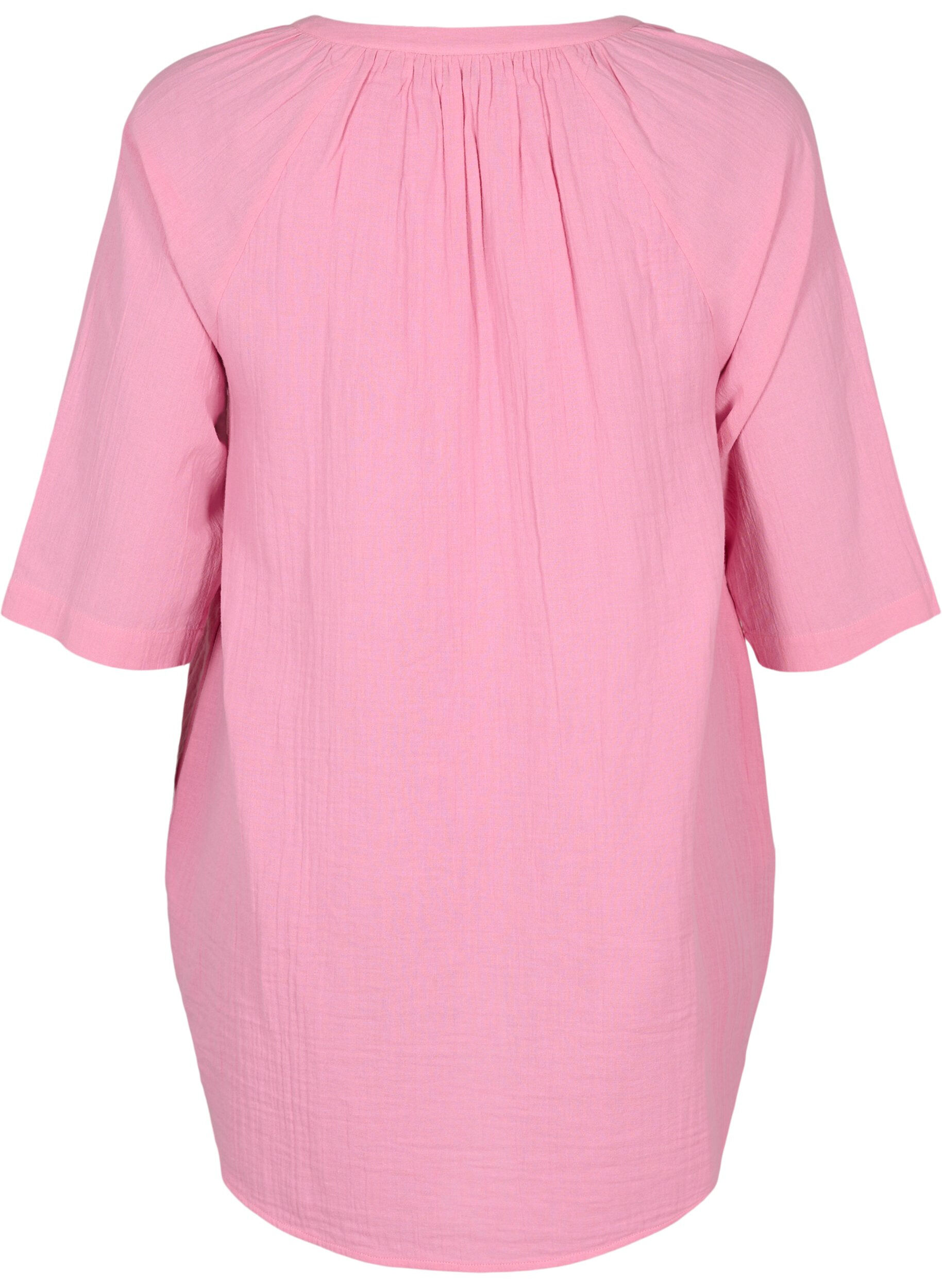 Zizzi 3/4 &aelig;rmet tunika i bomuld, Rosebloom, Packshot image number 1