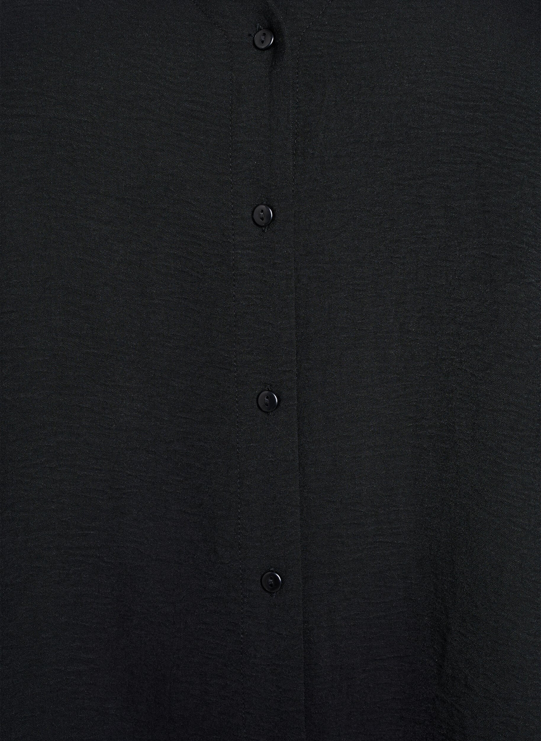 ZizziSkjortebluse med V-udsk&aelig;ring og 3/4-&aelig;rmer, Sort, Packshot image number 2