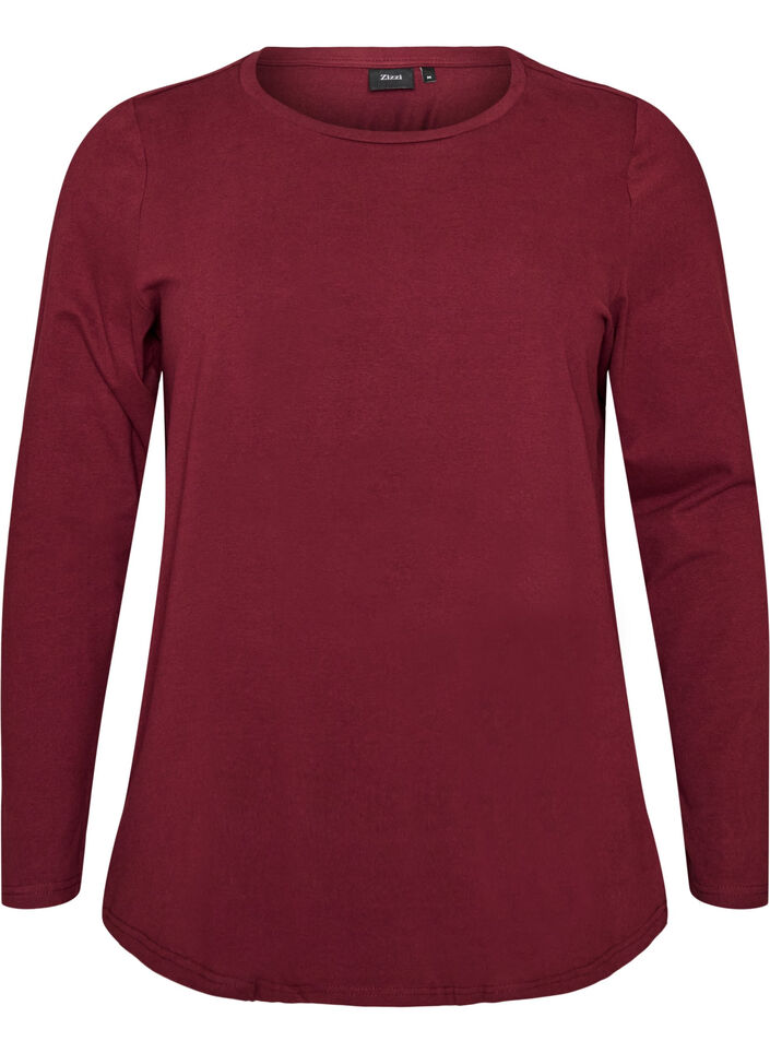 Basis jerseybluse med lange &aelig;rmer, R&oslash;d, Packshot image number 0