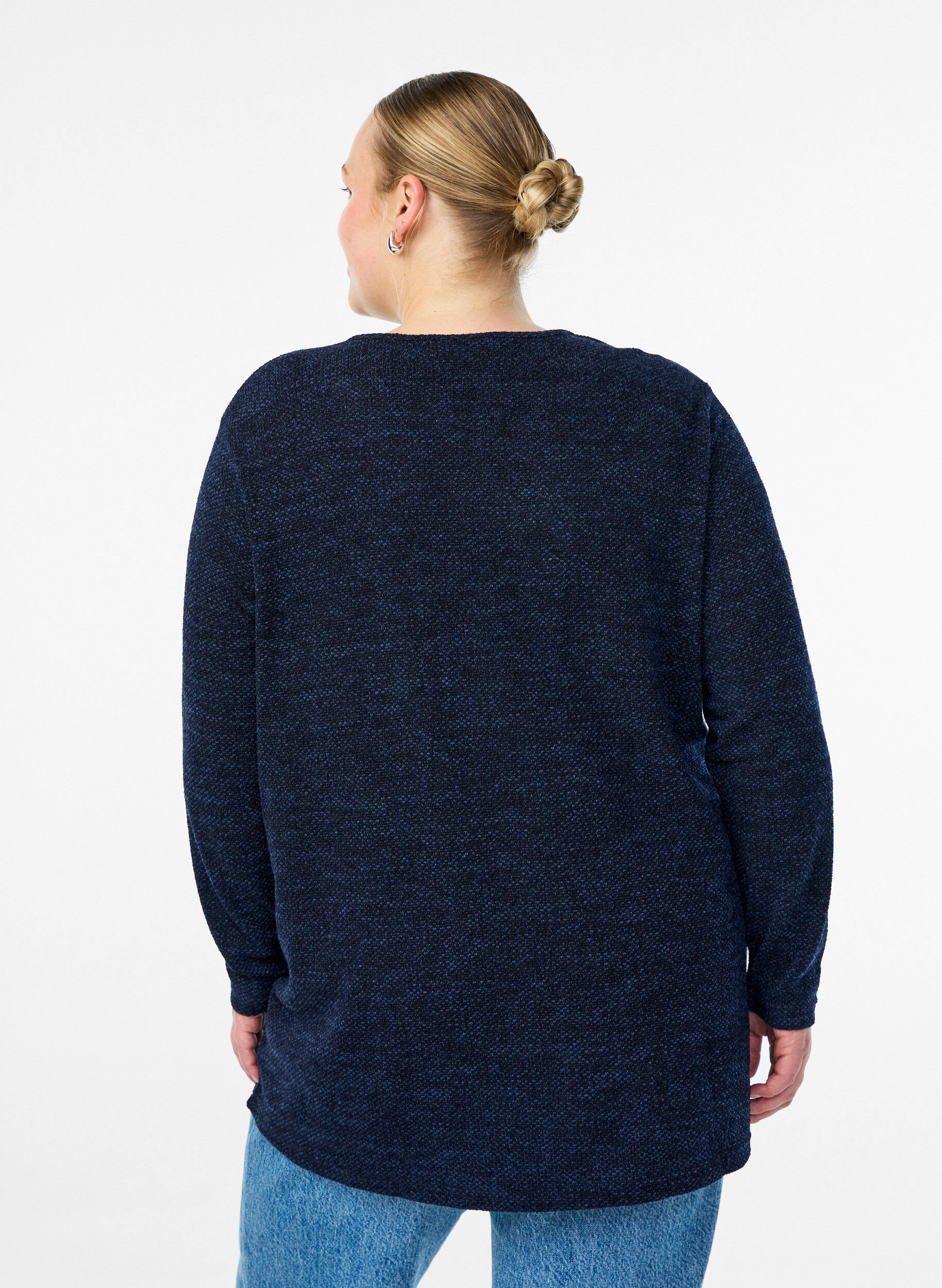 ZizziLang&aelig;rmet bluse med struktur, Bl&aring;, Model image number 2