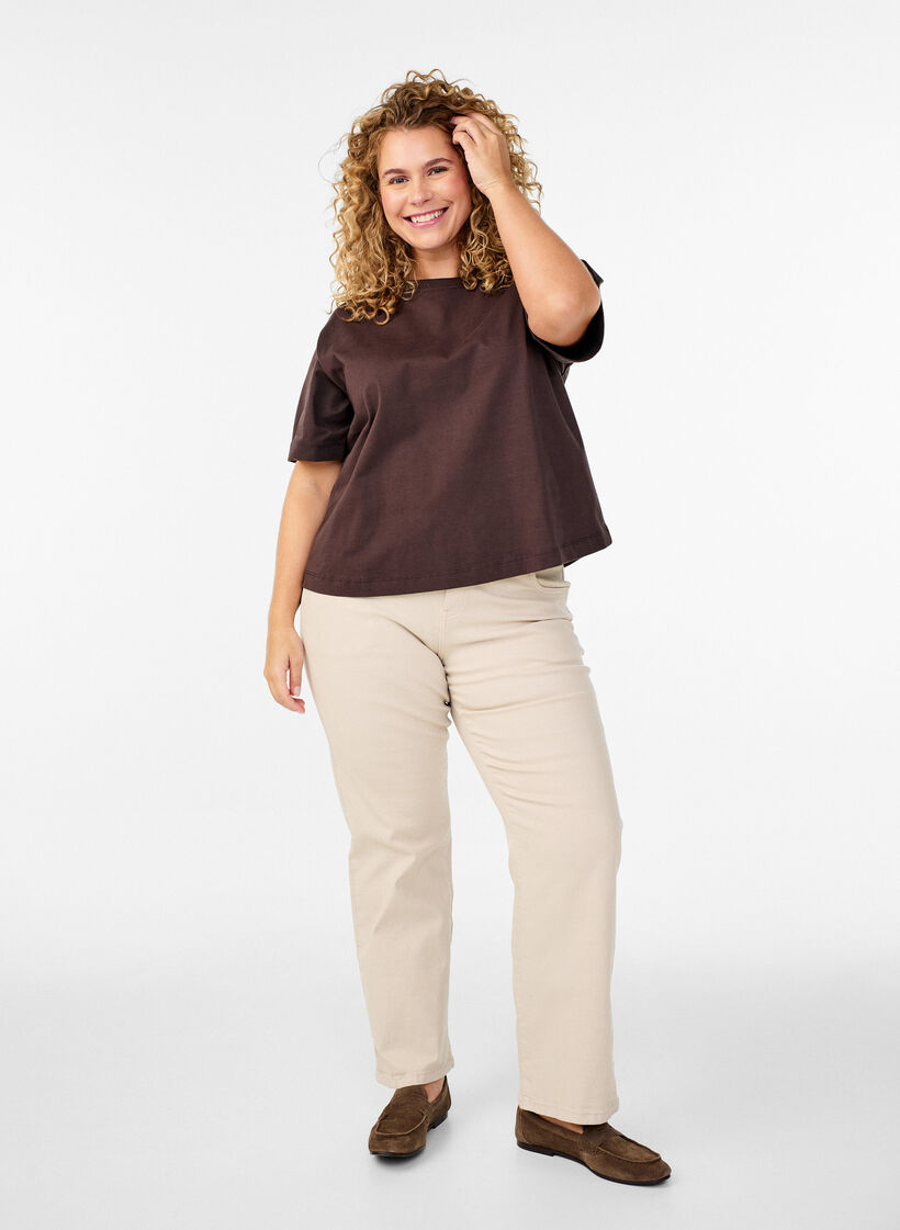 Gemma jeans med høj talje, Beige, Model image number 0