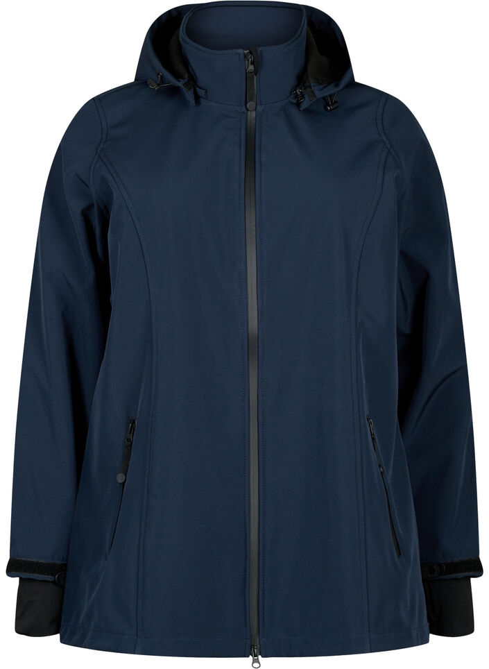 Kort softshell jakke med aftagelig h&aelig;tte, Bl&aring;, Packshot image number 0