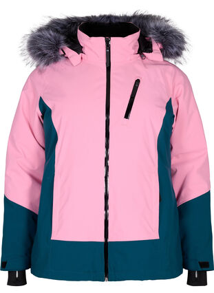Skijakke med aftagelig hætte, Sea Pink Comb, Packshot image number 0
