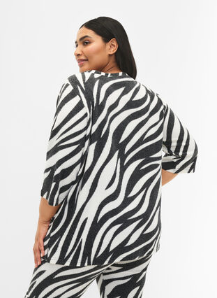 Bluse med 3/4 ærmer og zebramønster, White Zebra, Model image number 1