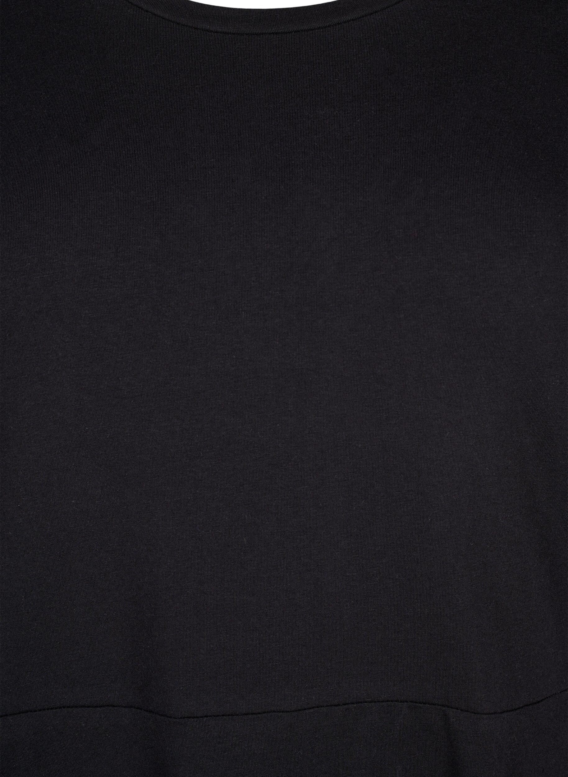 Zizzi Ensfarvet bomuldskjole med korte &aelig;rmer, Black Solid, Packshot image number 2