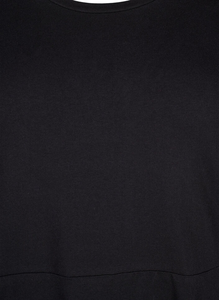 Ensfarvet bomuldskjole med korte ærmer, Black Solid, Packshot image number 2