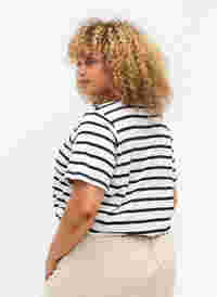Stribet bomulds t-shirt med v-hals, Bright White Stripe, Model