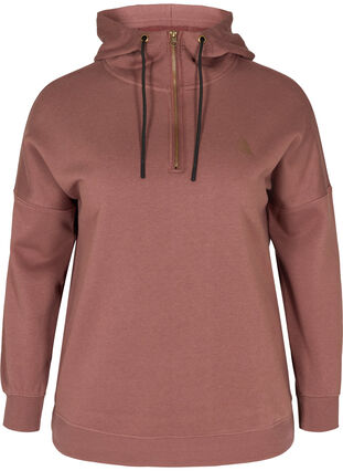 Sweatshirt med hætte og lynlås, Marron, Packshot image number 0