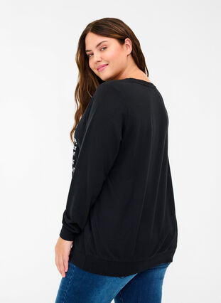 Sweatshirt med tekstprint , Black w. White AOP, Model image number 1