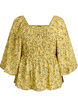 Bluse med smock og firkantet halsudsk&aelig;ring, Gul, Packshot image number 0