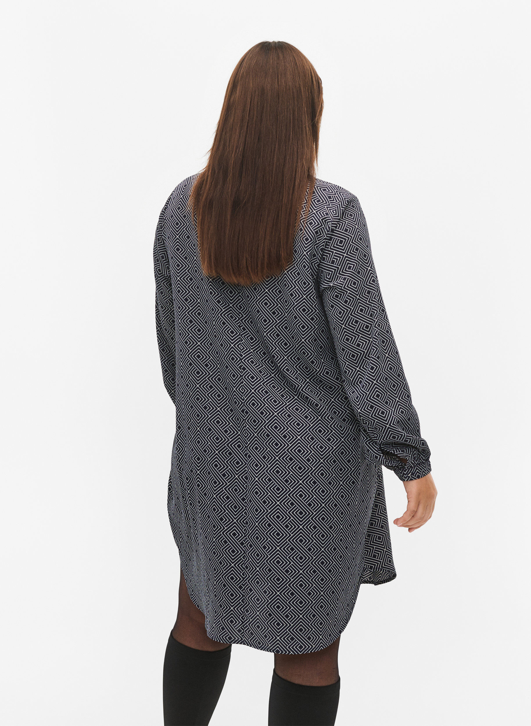 Zizzi V-hals kjole med print, Navy Graphic AOP, Model image number 1