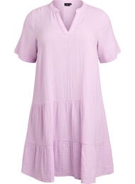 Kort kjole i bomuldsmusselin med A-facon, Lilla
