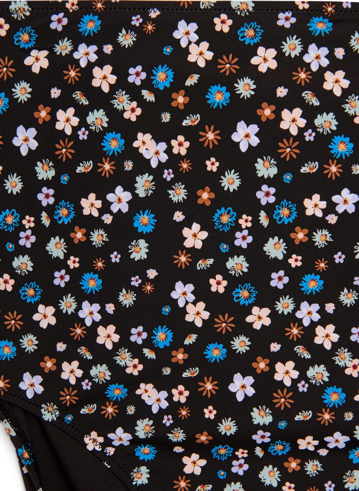 Ekstra højtaljet bikini trusse med blomsterprint, Brun, Packshot image number 2
