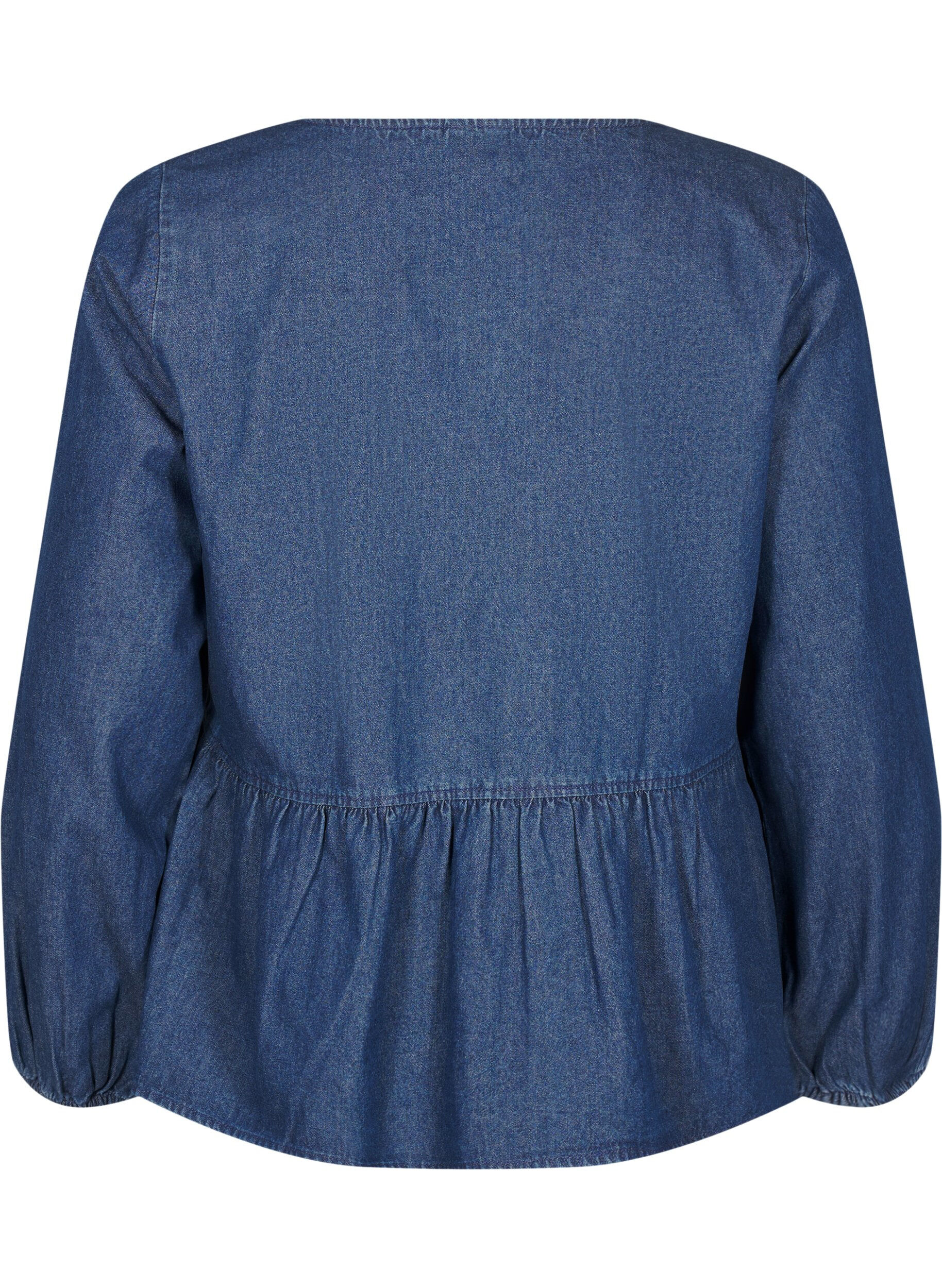 Zizzi Peplum bluse i denim med bindelukning, Bl&aring;, Packshot image number 1