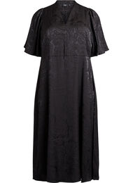 Midilang jacquardkjole med paisleymønster og vingeærmer, Sort