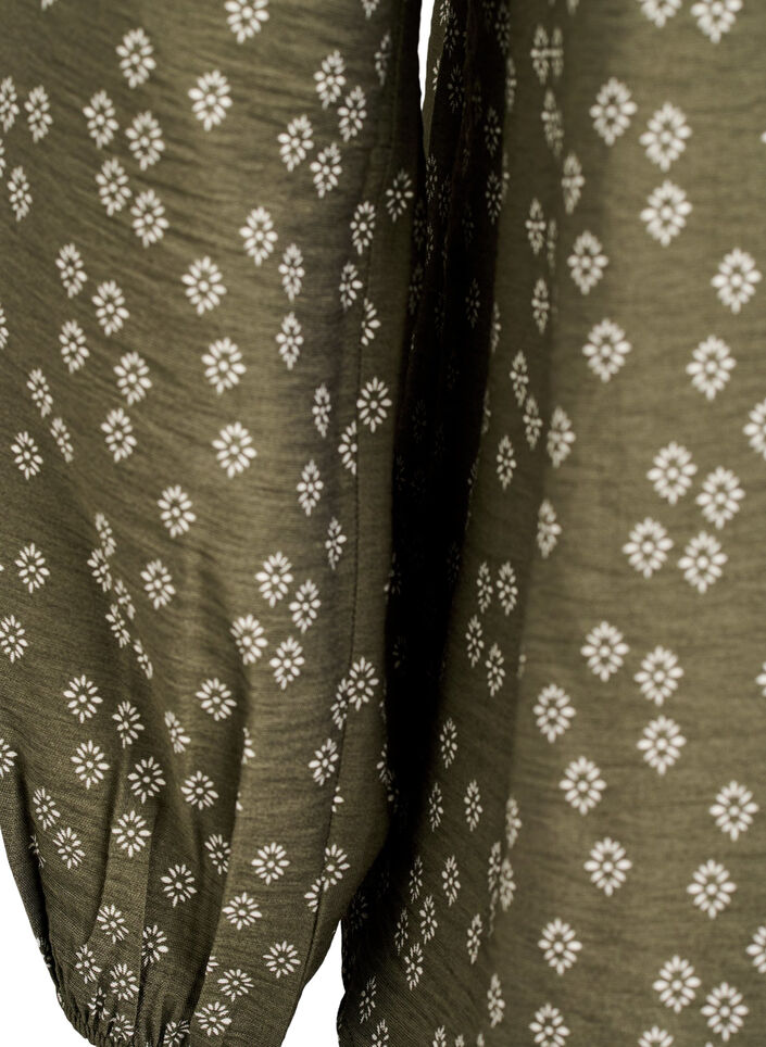 Langærmet bluse med mønster og knapper, Grøn, Packshot image number 3