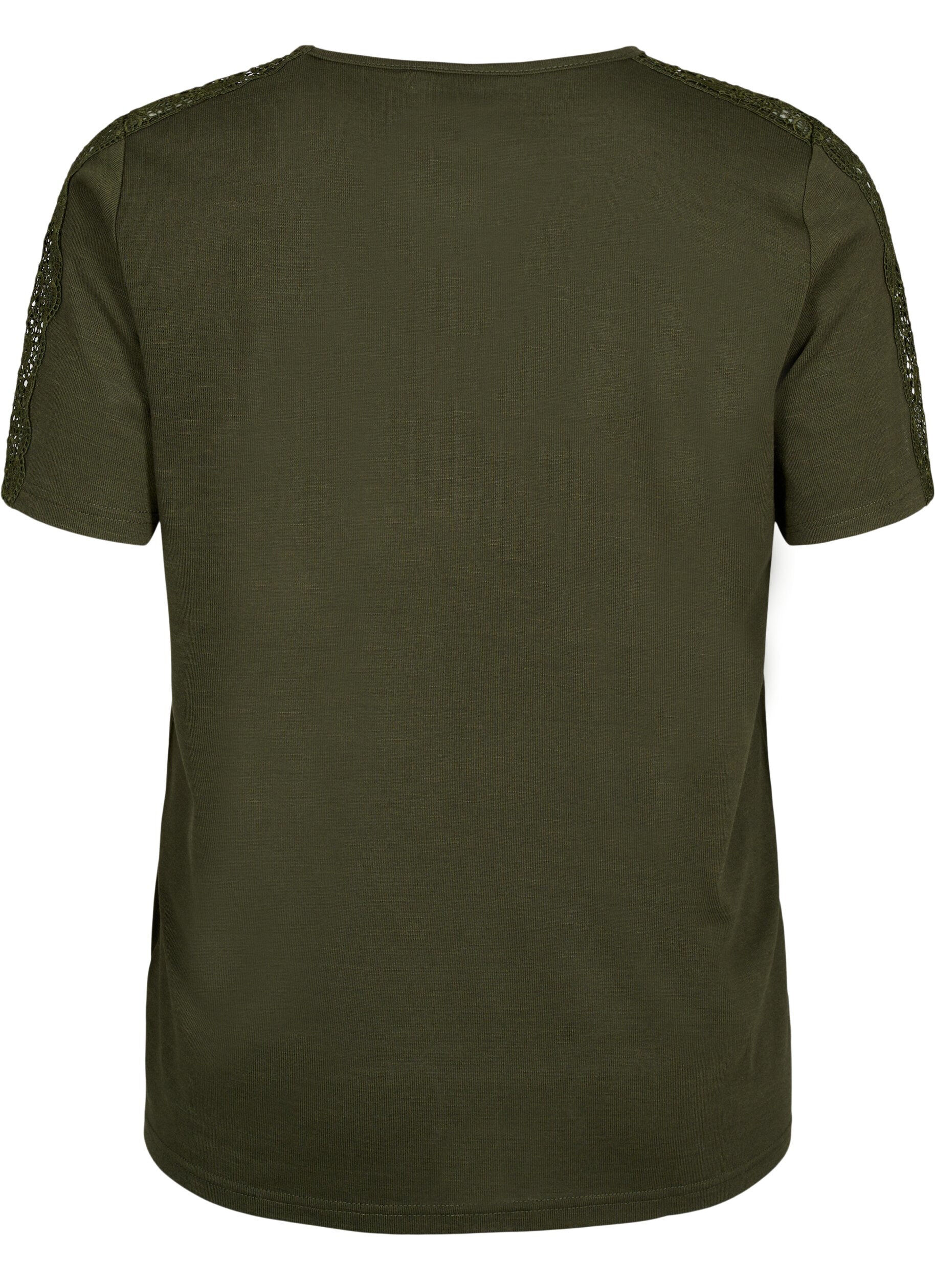 Zizzi Kort&aelig;rmet bluse med blonder og v-hals, Forest Night, Packshot image number 1