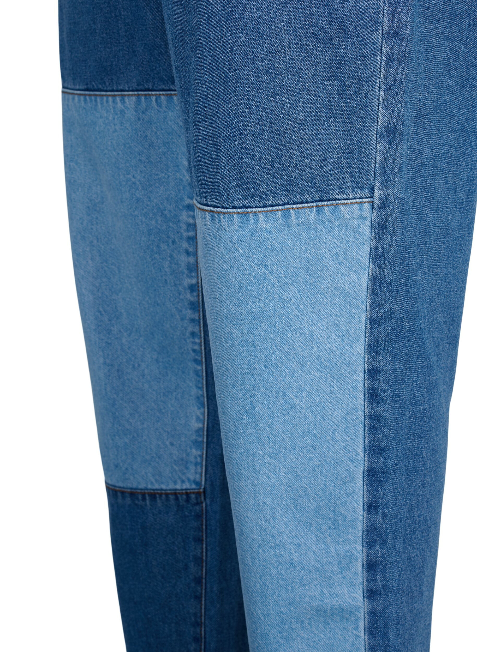 Zizzi Mille mom fit jeans med colorblock og h&oslash;j talje, Light Blue Denim, Packshot image number 3