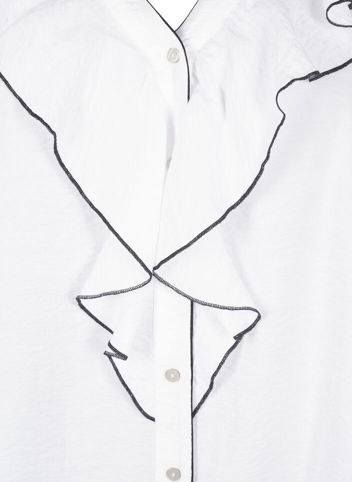 Langærmet skjortebluse i viskose med flæse, Hvid, Packshot image number 2