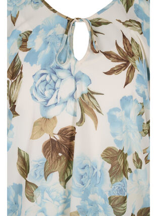 Printet bluse med bindesnøre og korte ærmer, Cloud Dancer Flower , Packshot image number 2