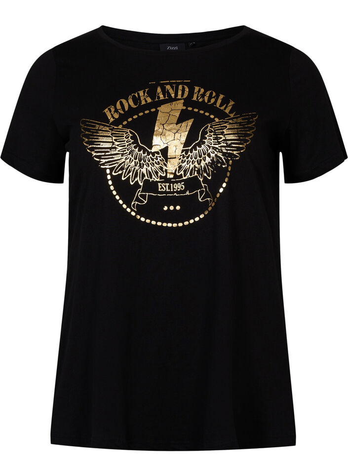 Kortærmet bomulds t-shirt med tryk, Black Rock, Packshot image number 0