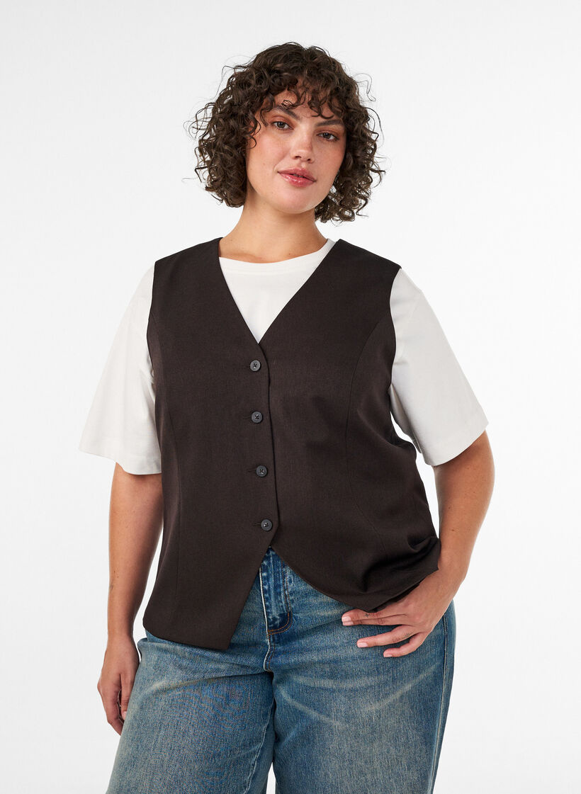 Habitvest med knaplukning, Brun, Model image number 0