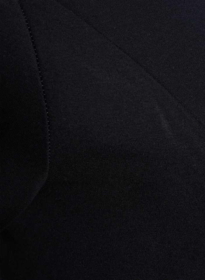 Ensfarvet kjole med 3/4 ærmer og slids, Black, Packshot image number 3